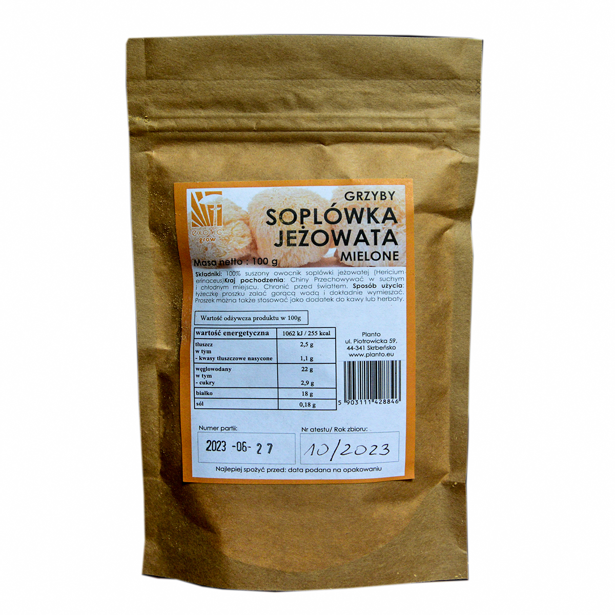 Soplówka jeżowata - Hericium erinaceus - grzyby mielone 100g